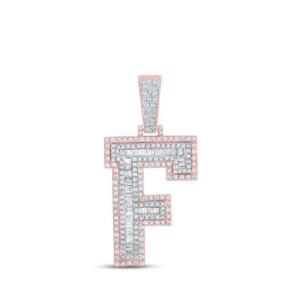 10kt Two - tone Gold Men's Baguette Diamond F Initial Letter Charm Pendant - 1 - 1/2 Cttw - Splendid Jewellery