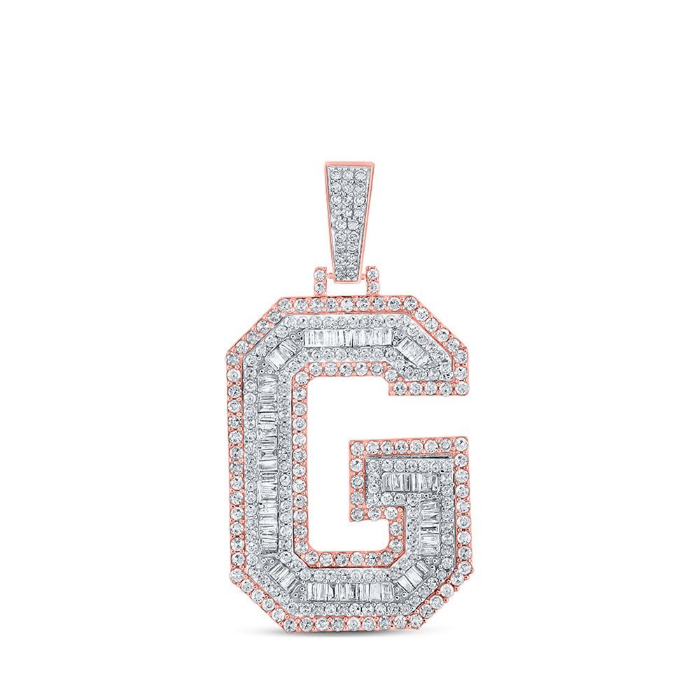 10kt Two - tone Gold Mens Baguette Diamond G Initial Charm Pendant - 1 - 7/8 Cttw - Splendid Jewellery