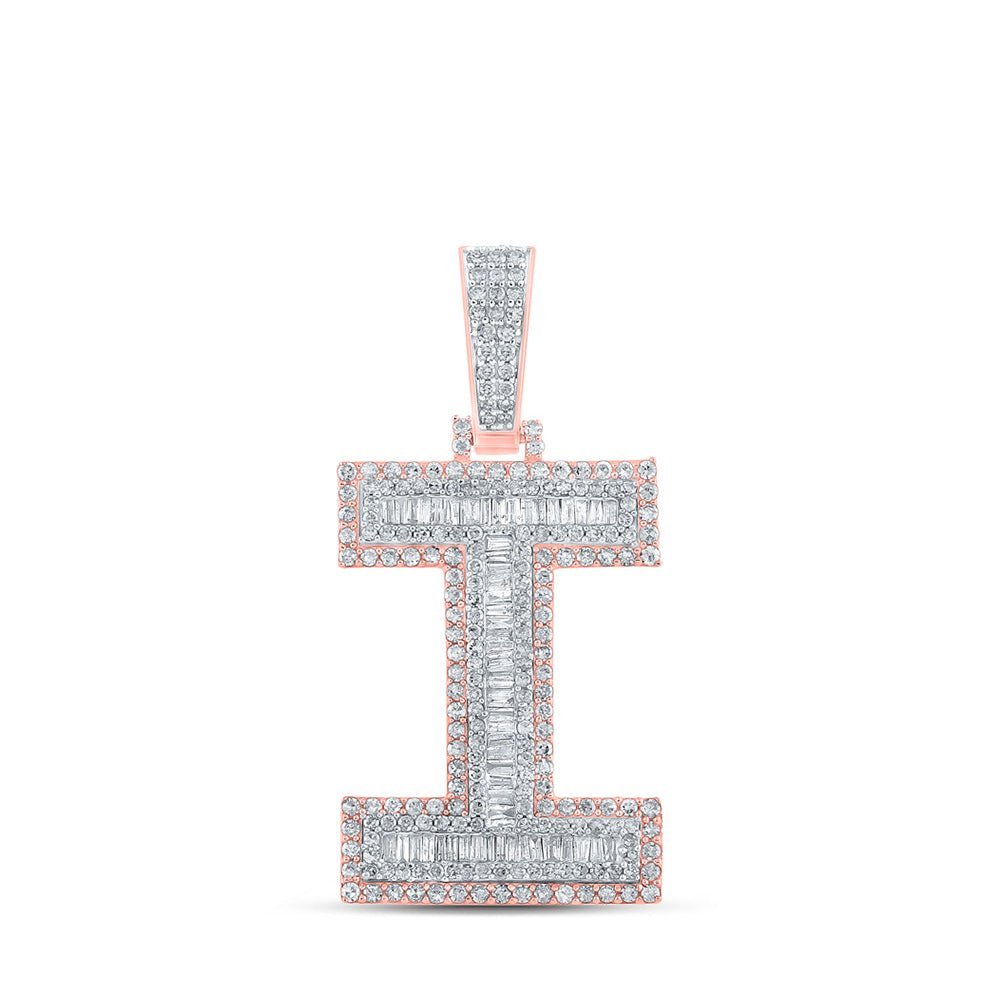 10kt Two - tone Gold Men's Baguette Diamond I Initial Letter Charm Pendant 1 - 3/4 Cttw - Splendid Jewellery