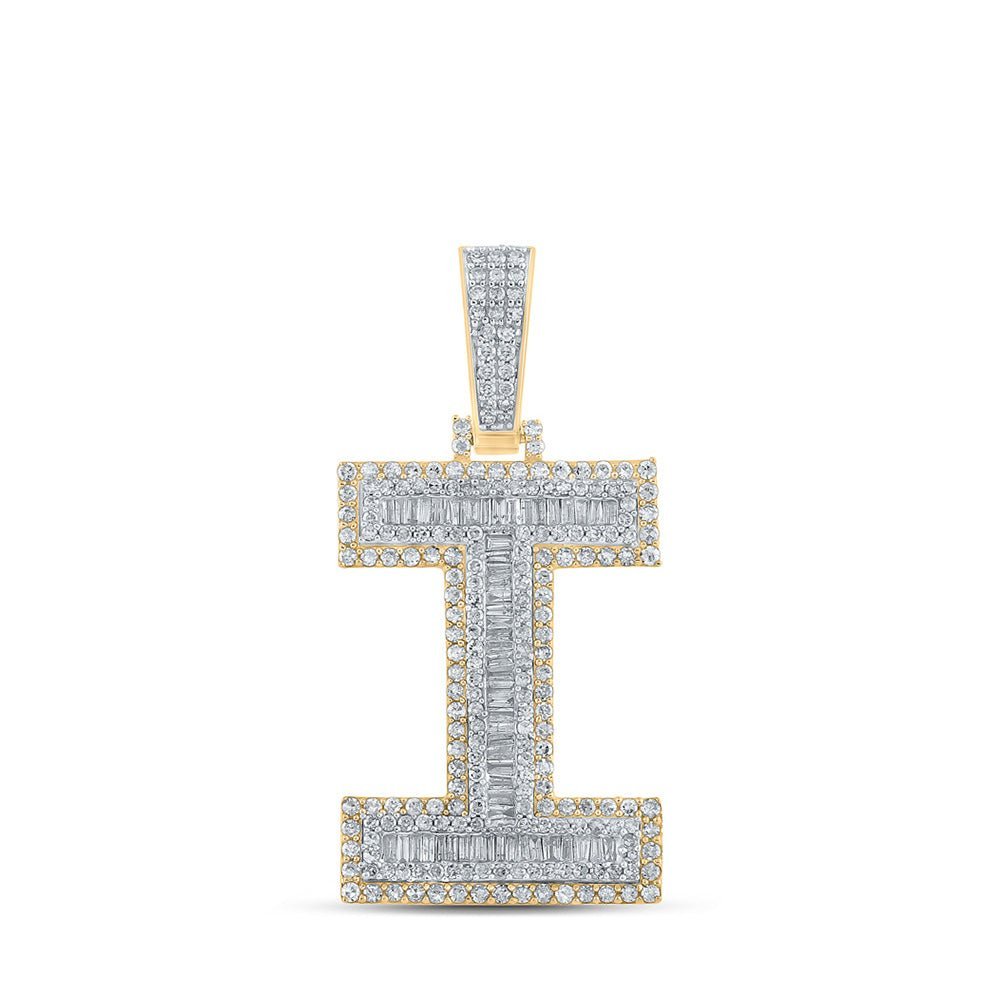 10kt Two - tone Gold Mens Baguette Diamond I Initial Letter Charm Pendant - 1 - 3/4 Cttw | Splendid Jewellery - Splendid Jewellery