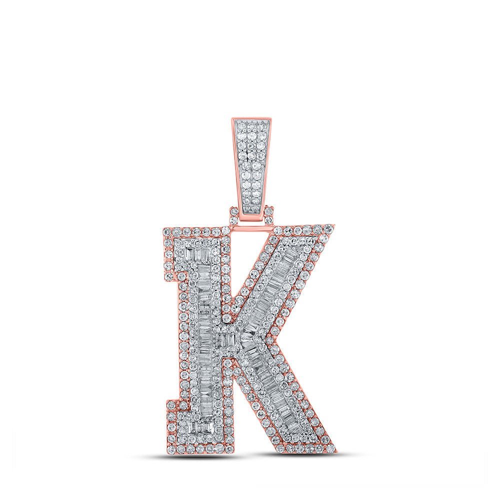 10kt Two - tone Gold Mens Baguette Diamond K Initial Letter Charm Pendant - 2 Cttw - Splendid Jewellery