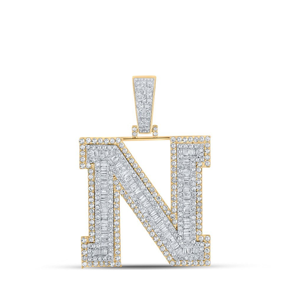 10kt Two - tone Gold Mens Baguette Diamond N Initial Letter Charm Pendant 2 - 5/8 Cttw | Splendid Jewellery - Splendid Jewellery