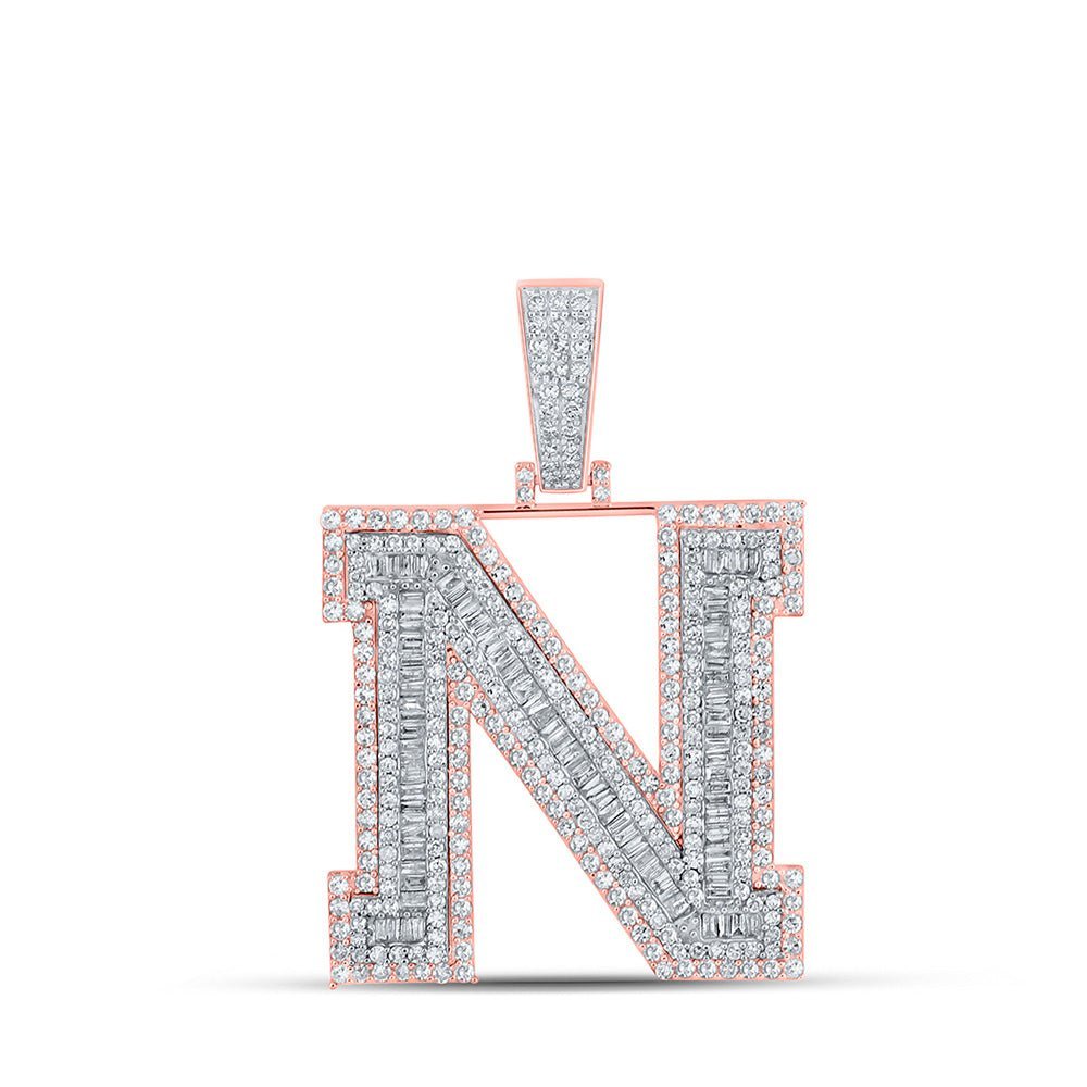 10kt Two - tone Gold Mens Baguette Diamond N Initial Letter Charm Pendant 2 - 5/8 Cttw | Splendid Jewellery - Splendid Jewellery