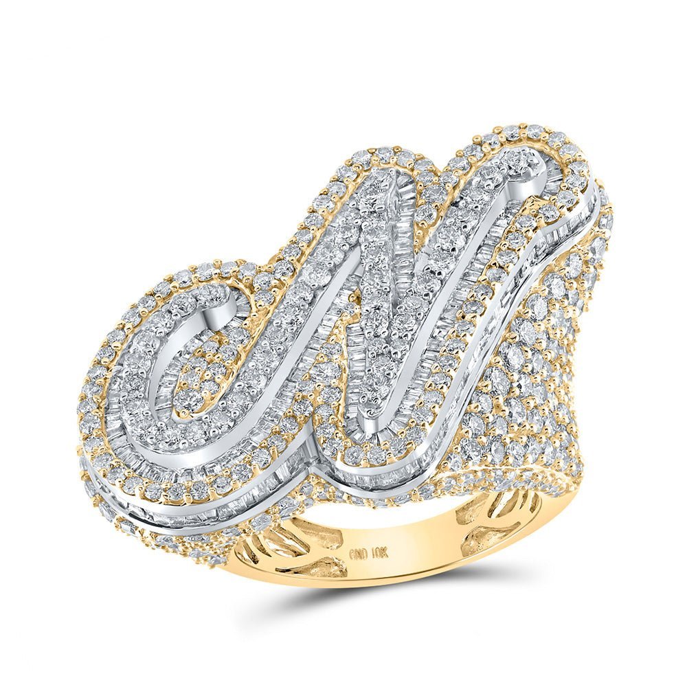 10kt Two - tone Gold Mens Baguette Diamond N Initial Letter Ring 9 Cttw - Luxurious Initials of Gold Diamond Ring for Men - Splendid Jewellery