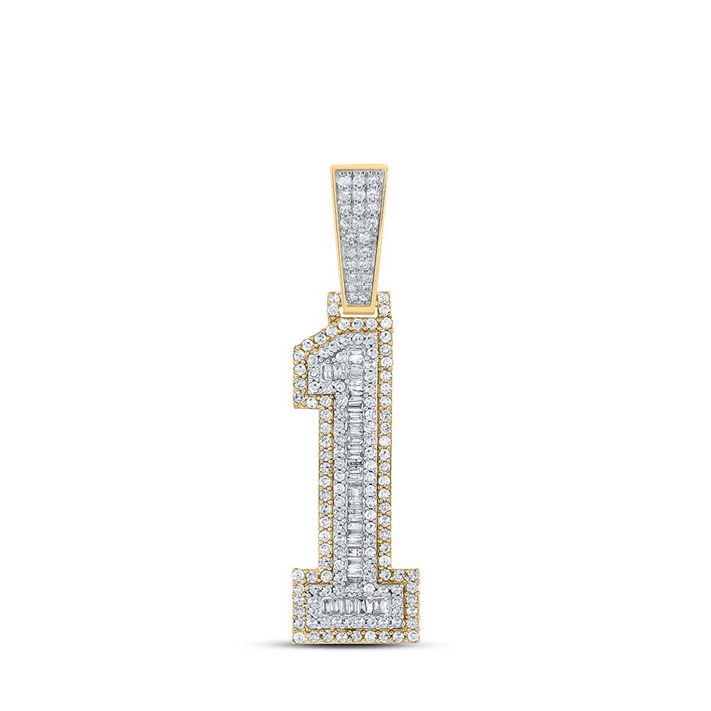 10kt Two - tone Gold Mens Baguette Diamond Number 1 Charm Pendant 1 Cttw - Splendid Jewellery
