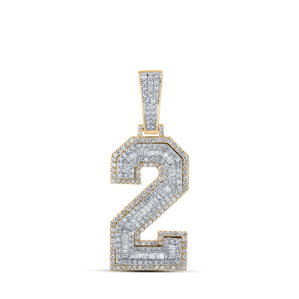 10kt Two - tone Gold Mens Baguette Diamond Number 2 Charm Pendant 1 - 5/8 Cttw | Splendid Jewellery - Splendid Jewellery