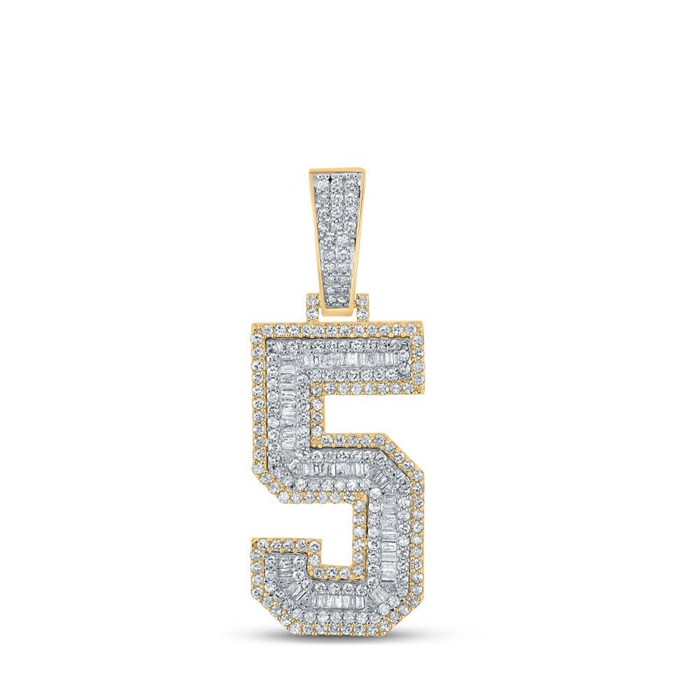 10kt Two - tone Gold Men's Baguette Diamond Number 5 Charm Pendant - A Dazzling Statement Piece by Splendid Jewellery - Splendid Jewellery