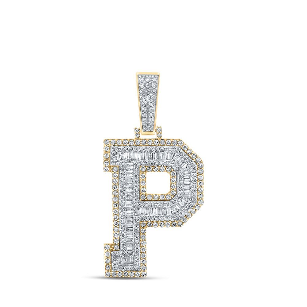 10kt Two - tone Gold Men's Baguette Diamond P Initial Letter Charm Pendant - 1 - 7/8 Cttw - Splendid Jewellery