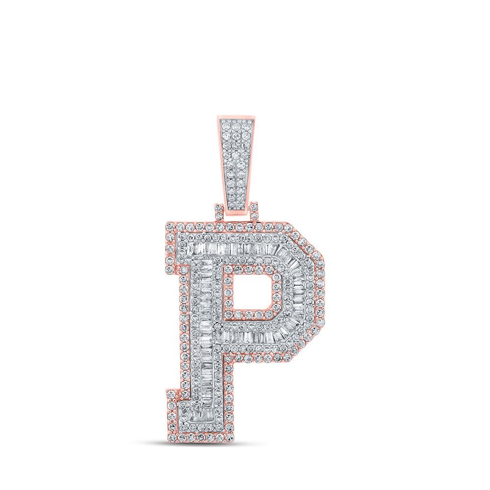 10kt Two - tone Gold Men's Baguette Diamond P Initial Letter Charm Pendant 1 - 7/8 Cttw | Splendid Jewellery - Splendid Jewellery