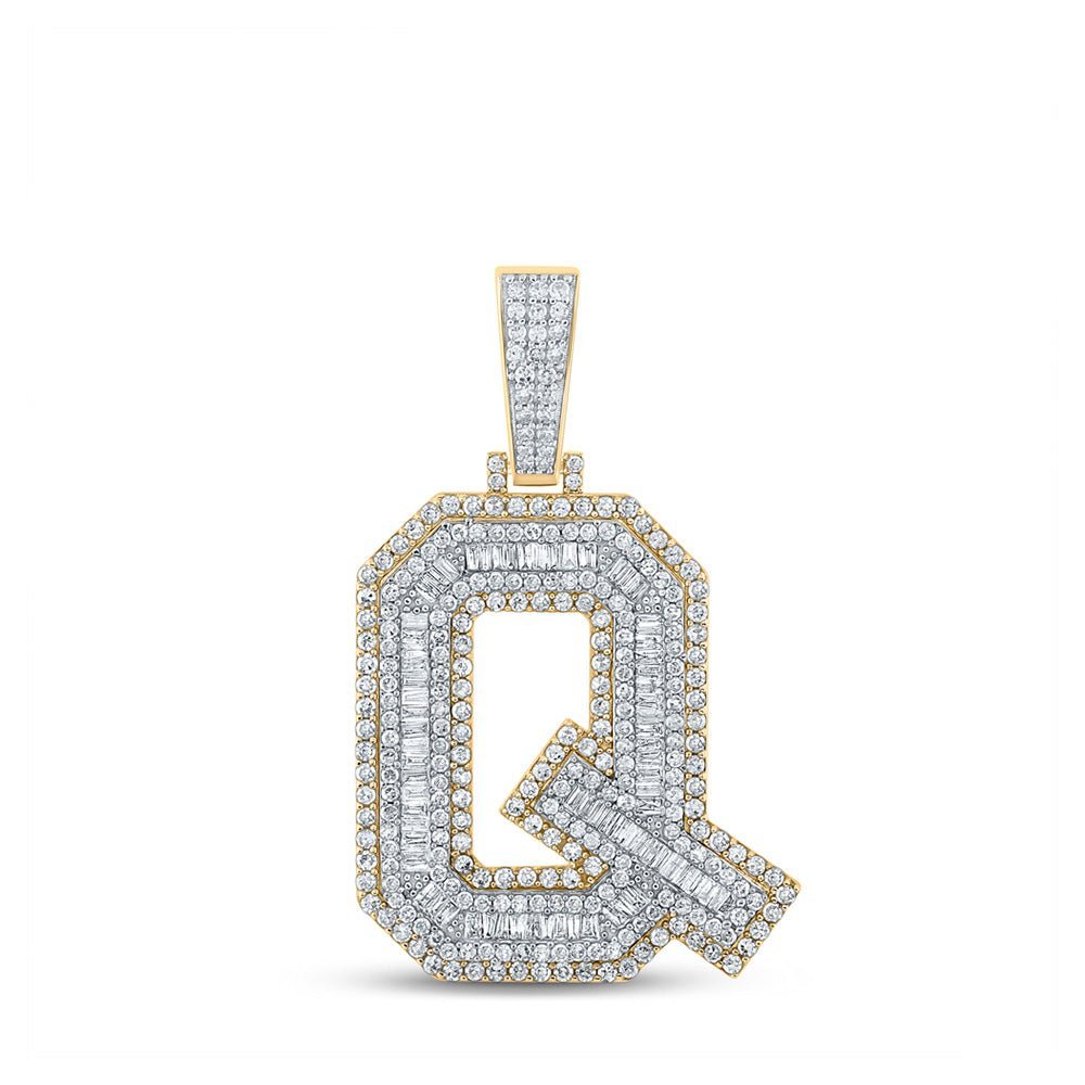 10kt Two - tone Gold Mens Baguette Diamond Q Initial Letter Charm Pendant 2 - 1/5 Cttw | Splendid Jewellery - Splendid Jewellery