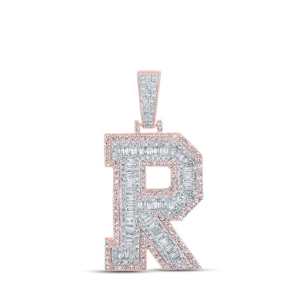 10kt Two - tone Gold Men's Baguette Diamond R Initial Letter Charm Pendant - 2 Cttw - Splendid Jewellery