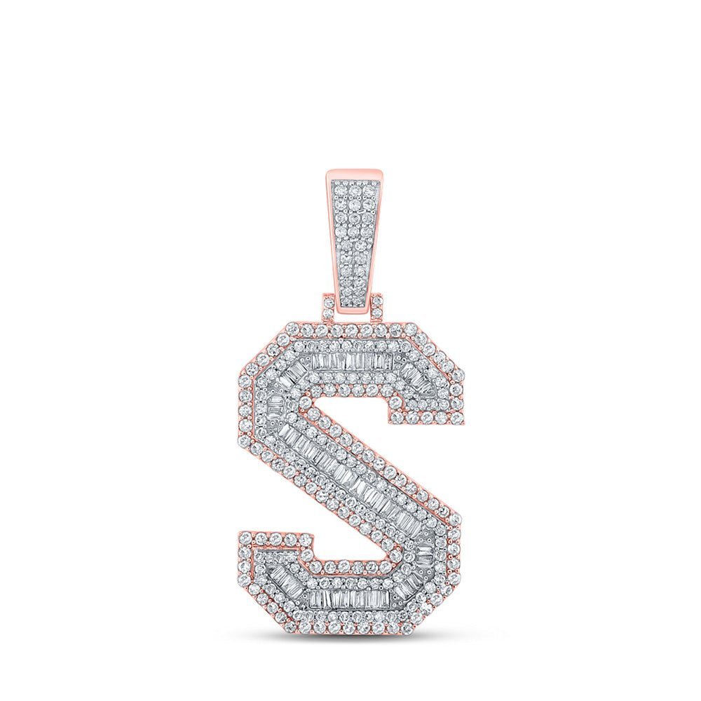 10kt Two - tone Gold Mens Baguette Diamond S Initial Letter Charm Pendant 1 - 3/4 Cttw - Splendid Jewellery