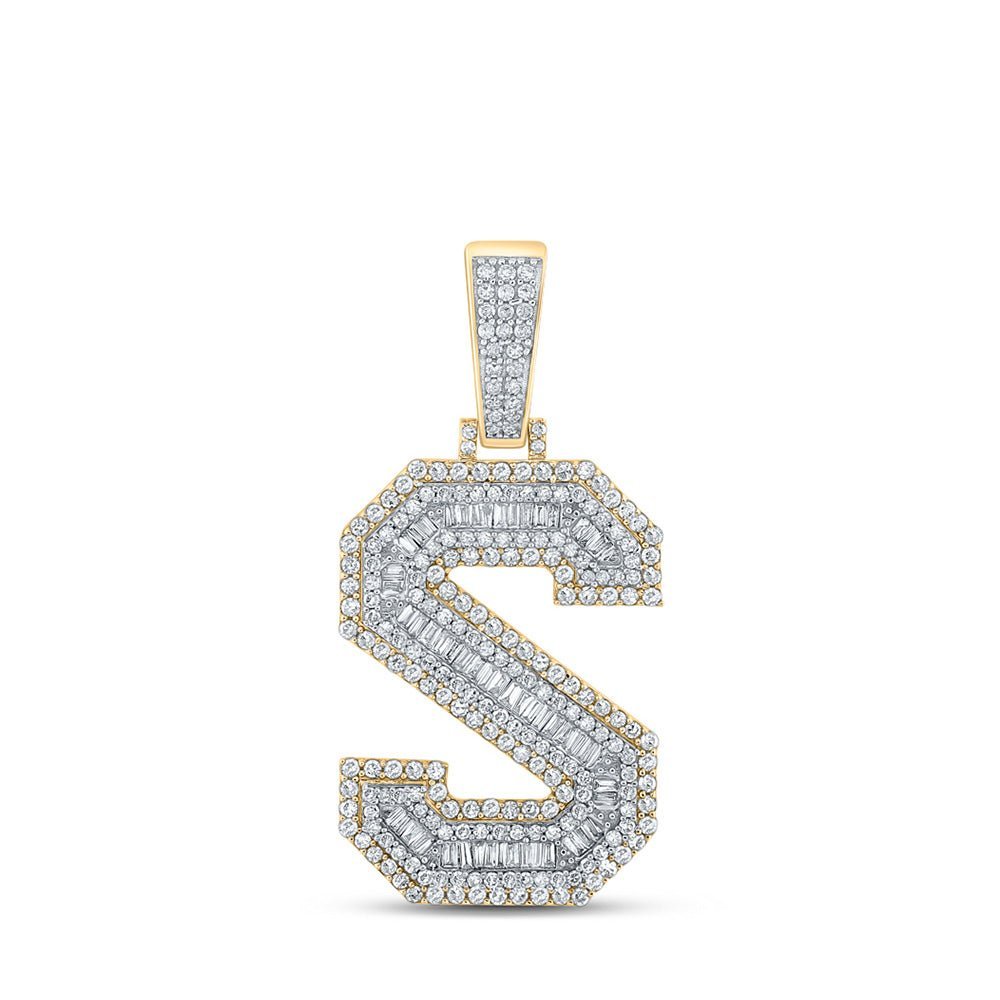 10kt Two - tone Gold Men's Baguette Diamond S Letter Charm Pendant - 1 - 3/4 Cttw - Splendid Jewellery