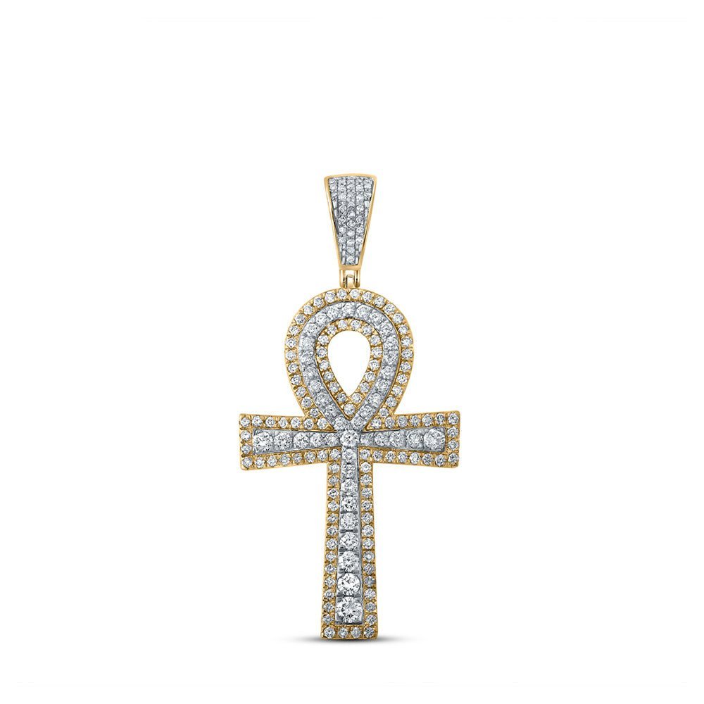 10kt Two - tone Gold Men's Diamond Ankh Cross Charm Pendant - 2 - 1/4 Cttw - Splendid Jewellery