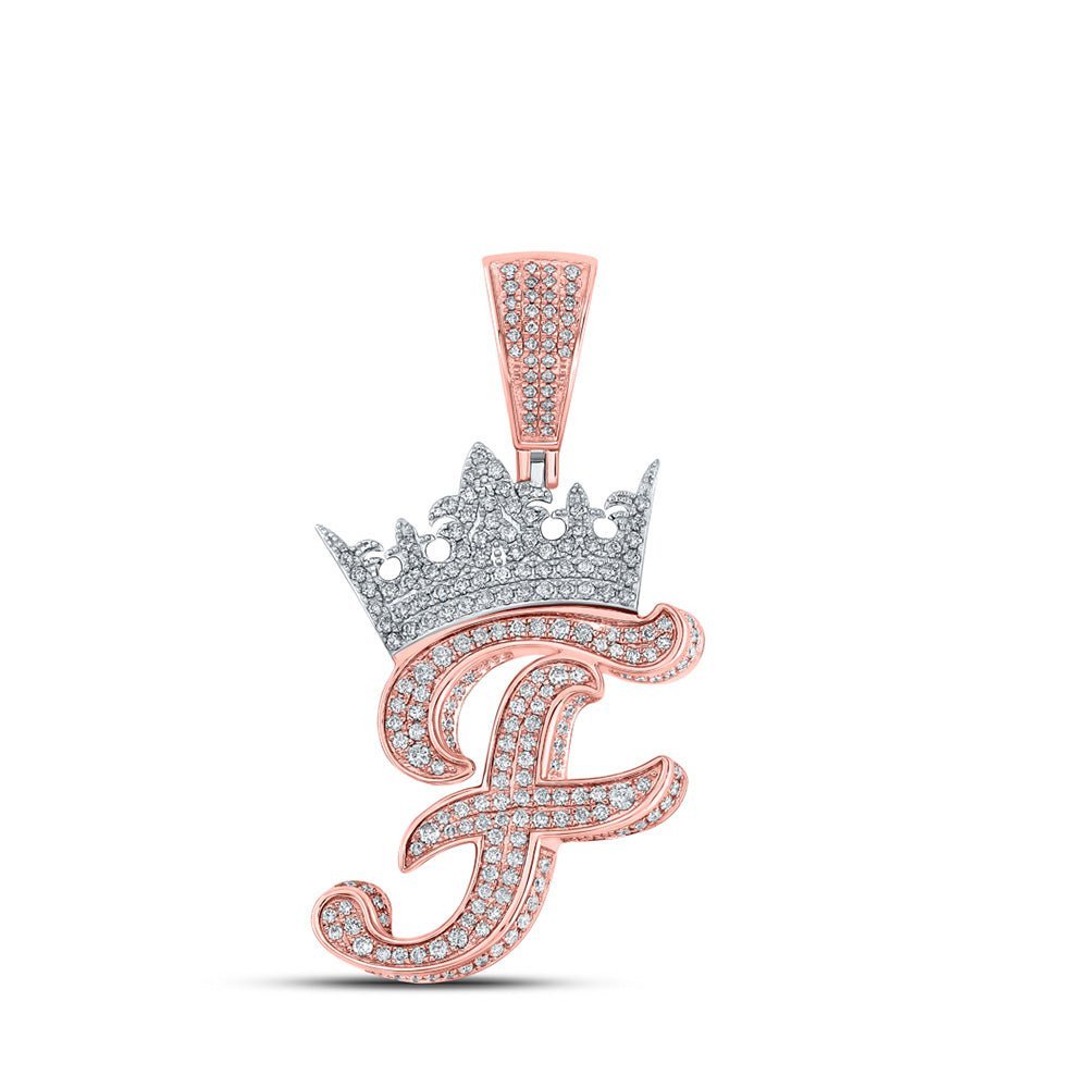10kt Two - tone Gold Men's Diamond Crown F Letter Charm Pendant - 1 - 3/8 Cttw - Splendid Jewellery