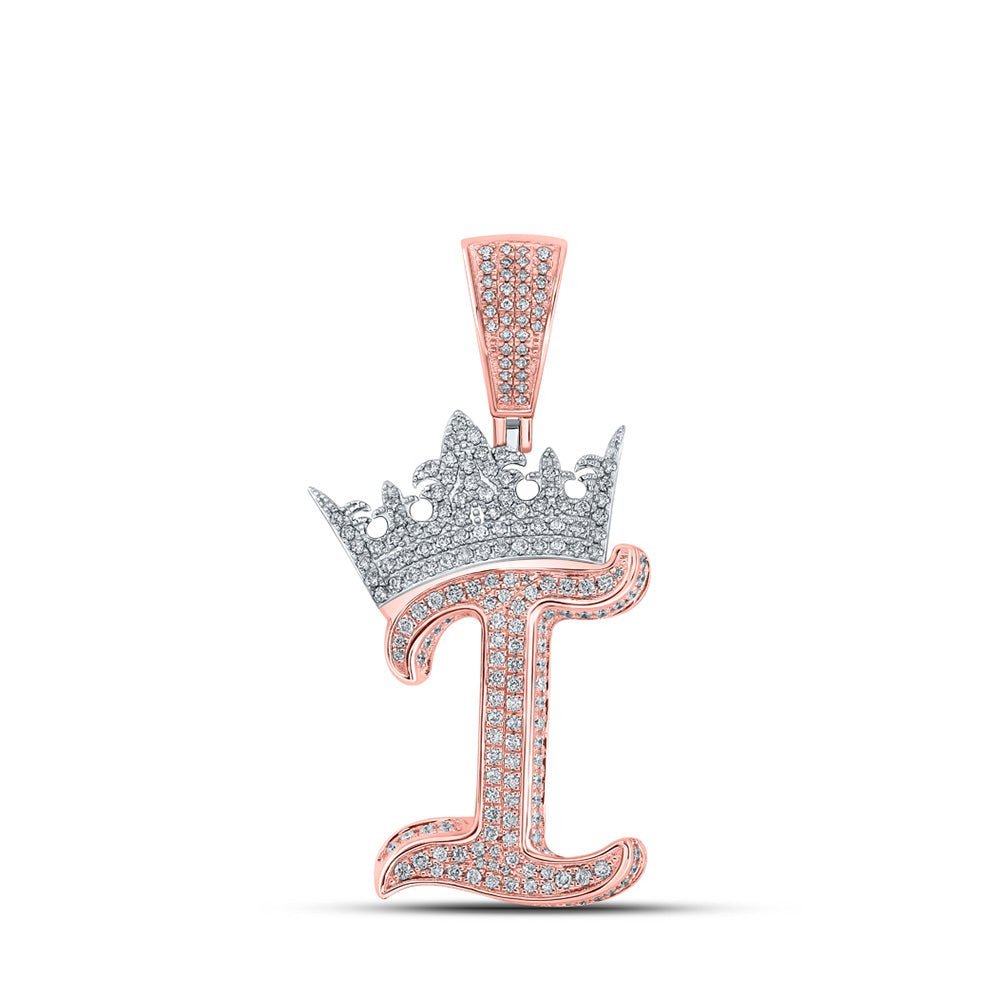 10kt Two - tone Gold Men's Diamond Crown I Letter Charm Pendant - 1 - 1/3 Cttw - Splendid Jewellery