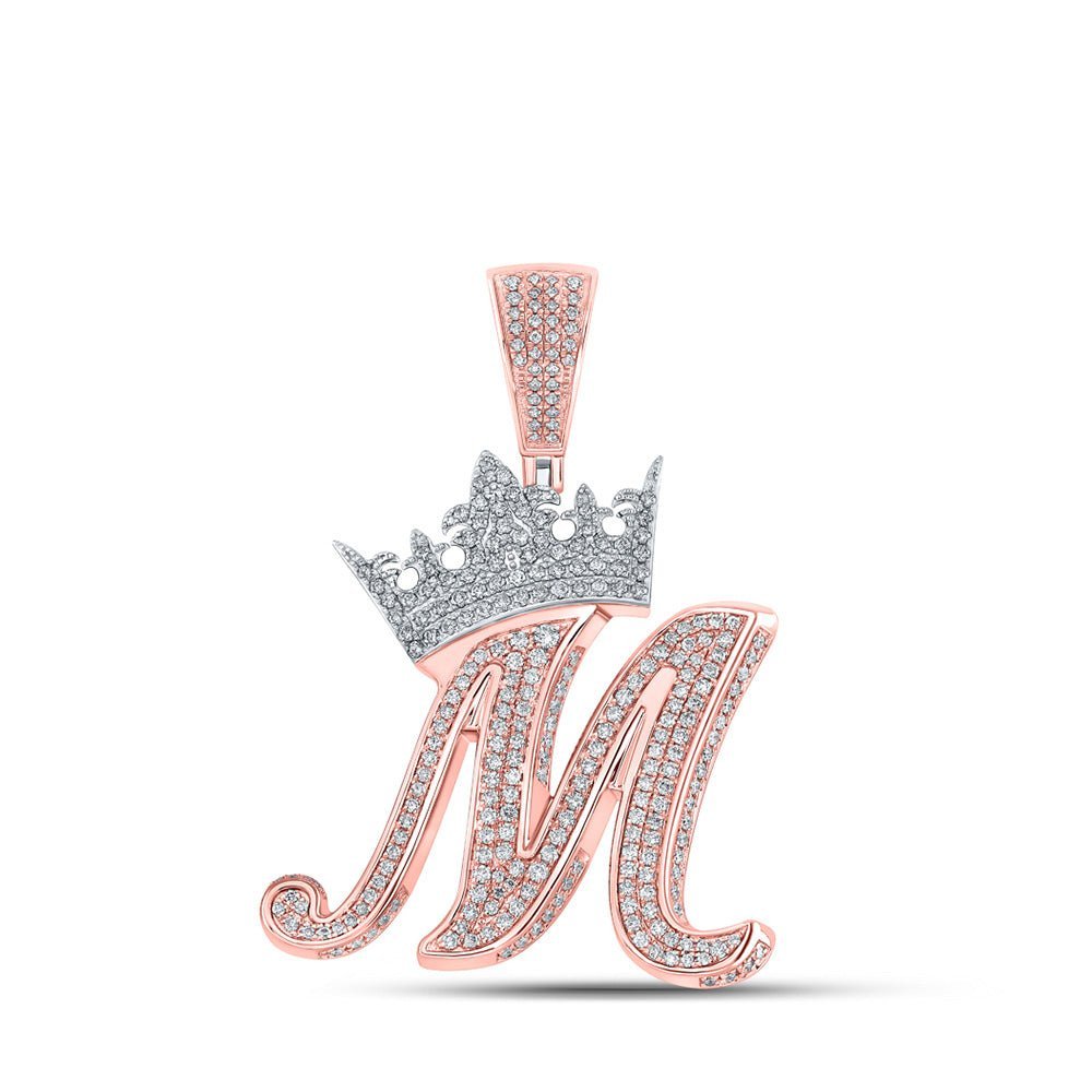 10kt Two - tone Gold Men's Diamond Crown M Letter Charm Pendant 1 - 3/4 Cttw | Splendid Jewellery - Splendid Jewellery