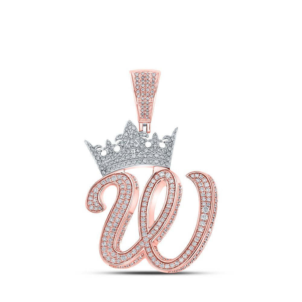 10kt Two - tone Gold Men's Diamond Crown W Letter Charm Pendant - 1 - 3/4 Cttw - Splendid Jewellery