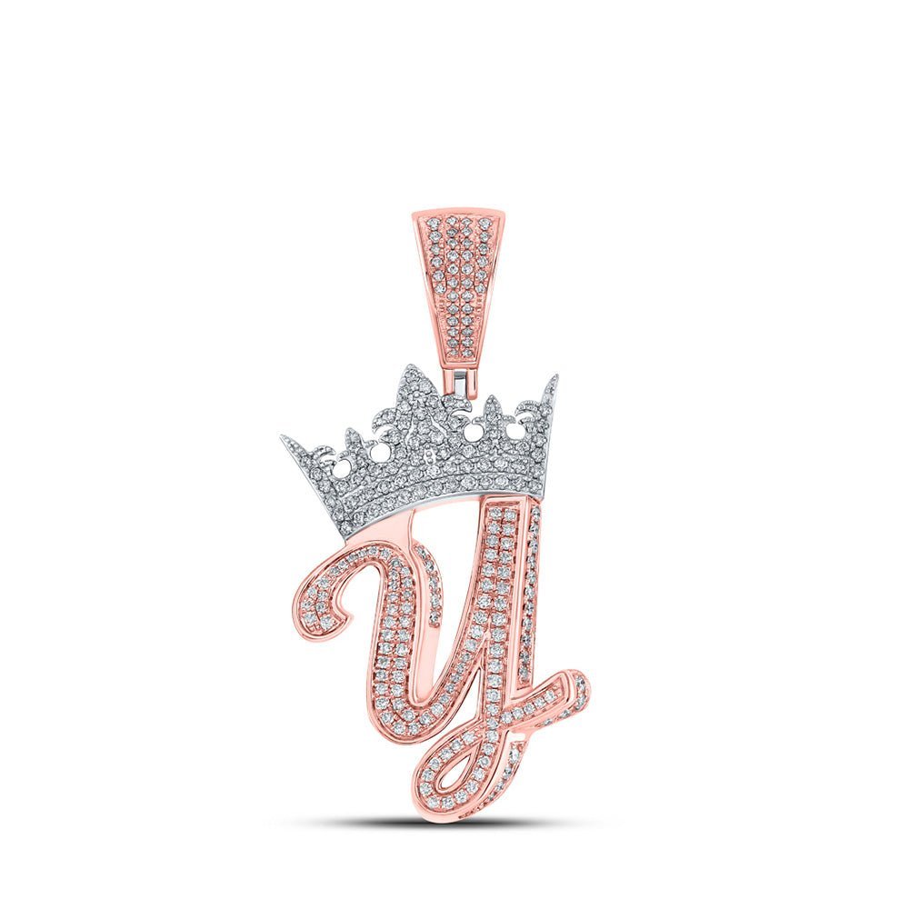 10kt Two - tone Gold Mens Diamond Crown Y Letter Charm Pendant - 1 - 1/4 Cttw - Splendid Jewellery