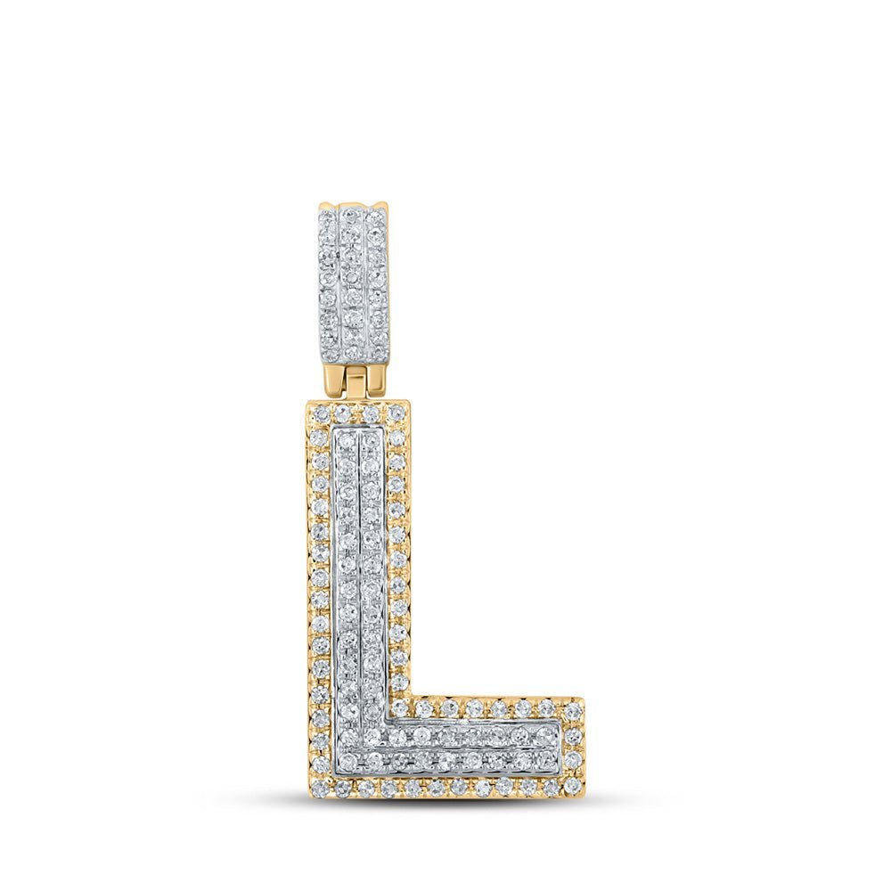 10kt Two - tone Gold Men's Diamond L Initial Letter Pendant - Captivating Charm Necklace - Splendid Jewellery