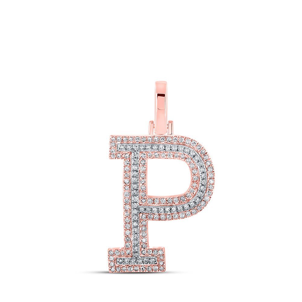 10kt Two - tone Gold Men's Diamond P Initial Letter Pendant - Captivating Charm Necklace - Splendid Jewellery