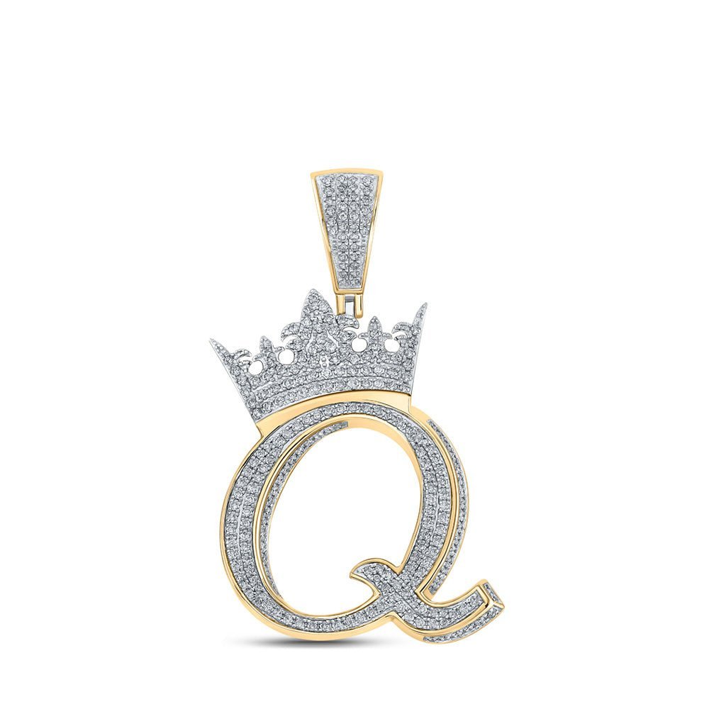 10kt Two - tone Gold Men's Diamond Q Crown Letter Charm Pendant - 1 - 3/8 Cttw - Splendid Jewellery
