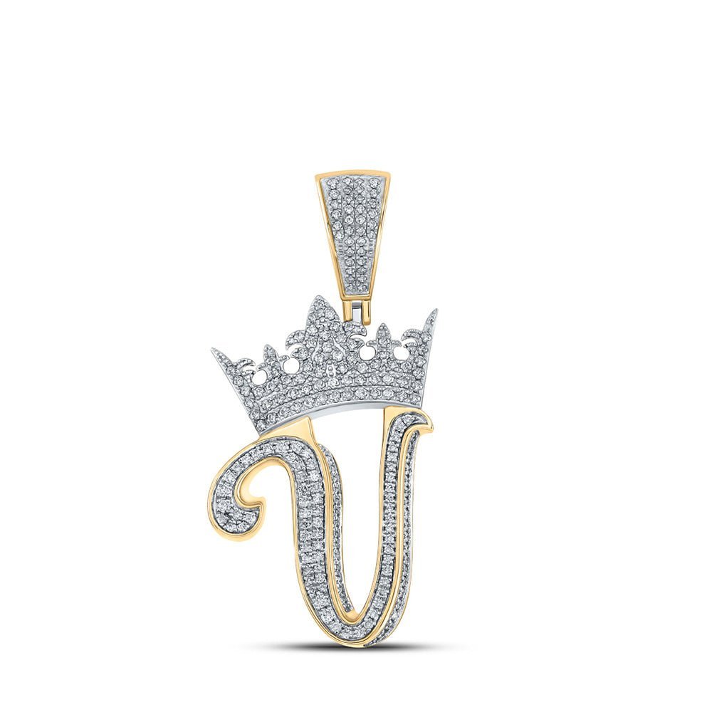 10kt Two - tone Gold Men's Diamond V Crown Letter Charm Pendant - 1 - 1/5 Cttw - Splendid Jewellery