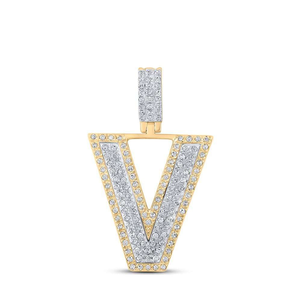 10kt Two - tone Gold Men's Diamond V Initial Letter Pendant 1/2 Cttw - A Dazzling Statement Piece by Splendid Jewellery - Splendid Jewellery
