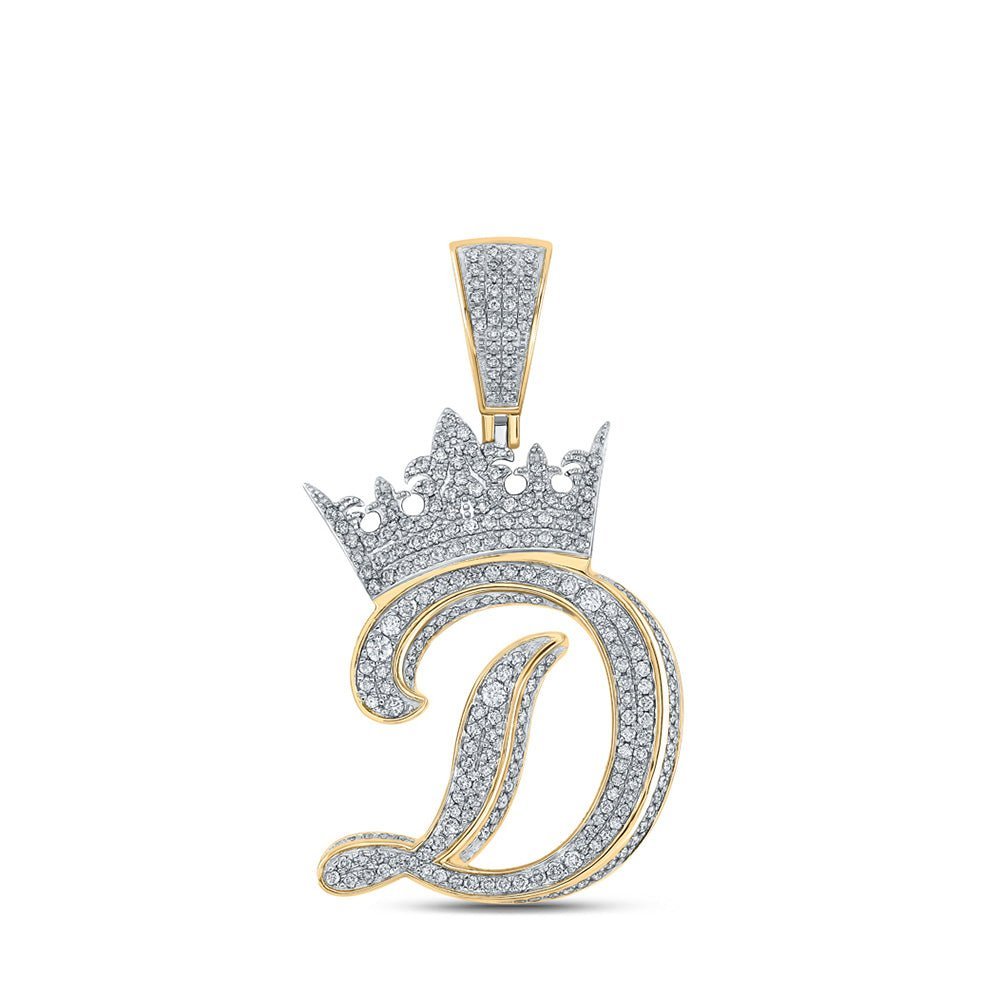 10kt Two - tone Gold Mens Round Diamond Crown D Letter Charm Pendant 1 - 5/8 Cttw - Splendid Jewellery