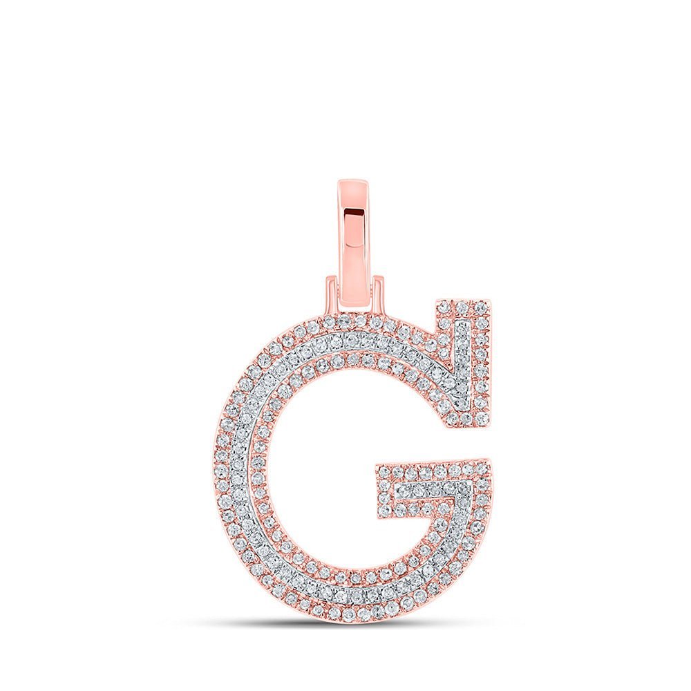 10kt Two - tone Gold Mens Round Diamond G Initial Letter Pendant 3/8 Cttw - Splendid Jewellery