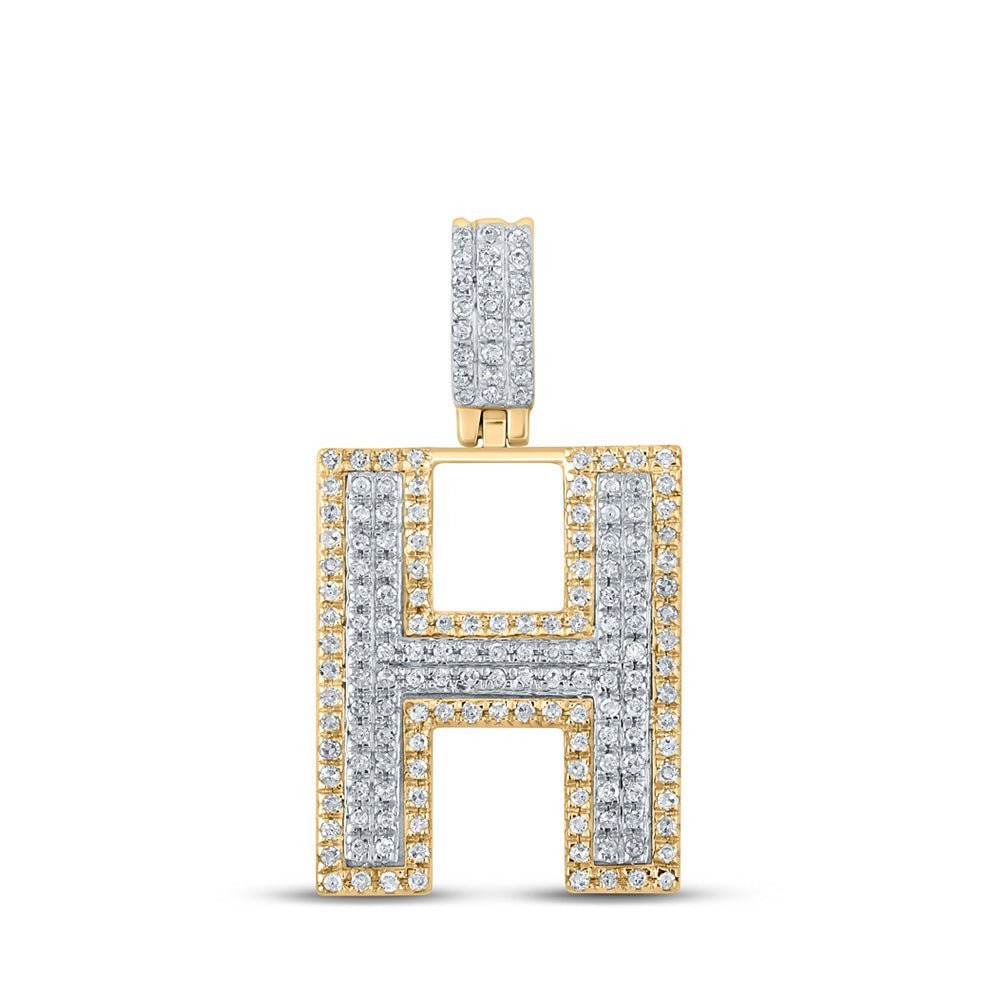 10kt Two - tone Gold Men's Round Diamond H Initial Letter Pendant 1/2 Cttw - Exquisite Diamond Charm Pendant - Splendid Jewellery