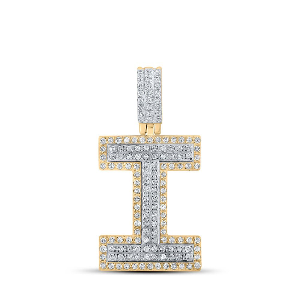 10kt Two - tone Gold Men's Round Diamond I Initial Letter Pendant 1/2 Cttw | Splendid Jewellery - Splendid Jewellery