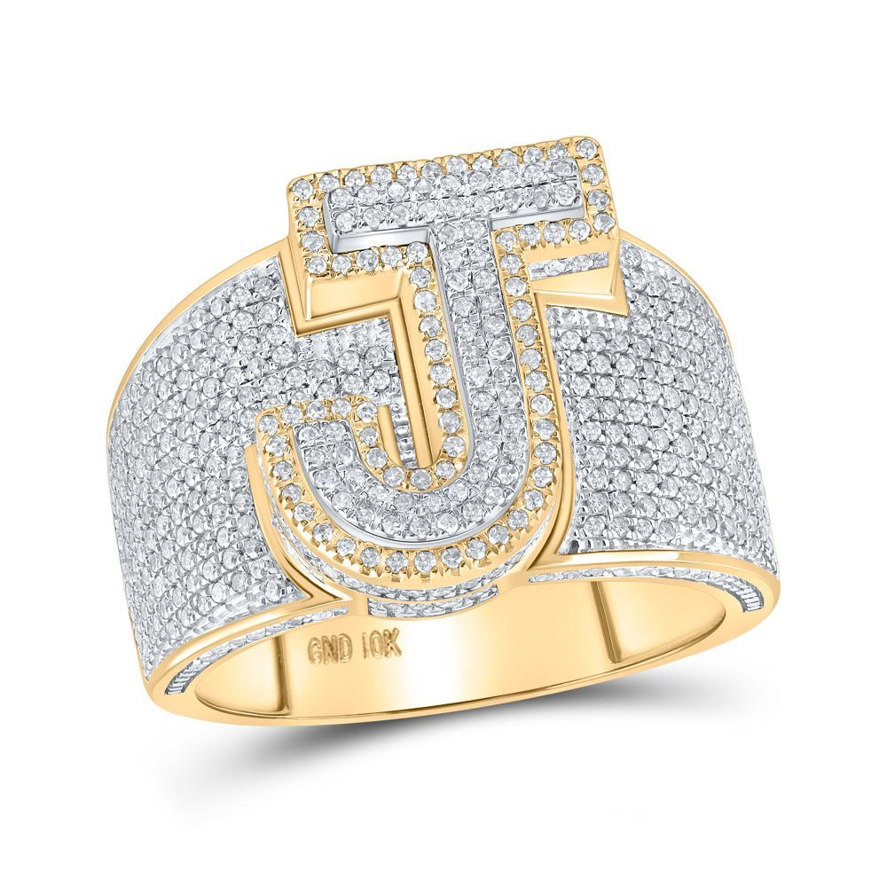 10kt Two - tone Gold Mens Round Diamond Initial J Letter Ring 1 - 1/5 Cttw - Splendid Jewellery