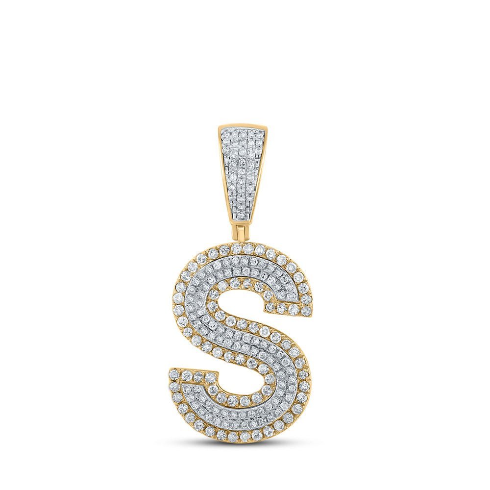 10kt Two - tone Gold Men's Round Diamond Initial S Letter Charm Pendant 3/4 Cttw - A Dazzling Statement Piece by Splendid Jewellery - Splendid Jewellery