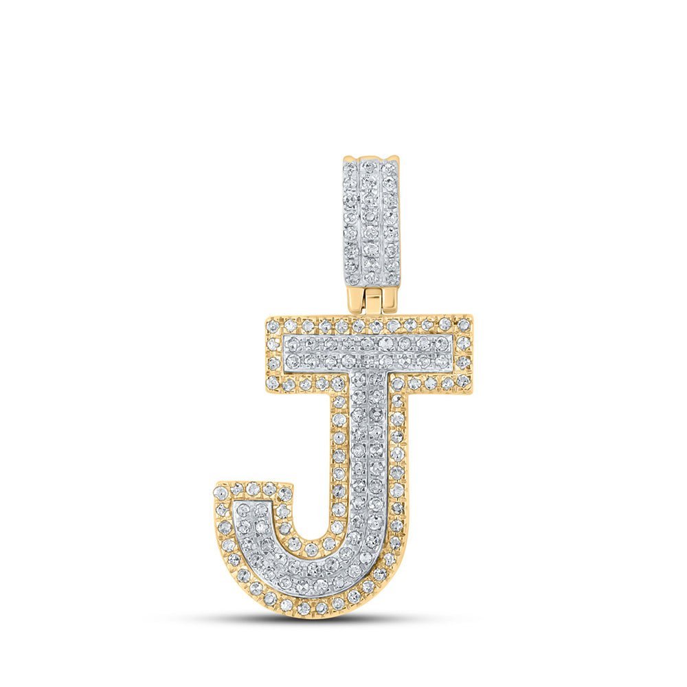 10kt Two - tone Gold Men's Round Diamond J Initial Letter Pendant 1/2 Cttw - A Dazzling Delight for Gentlemen - Splendid Jewellery