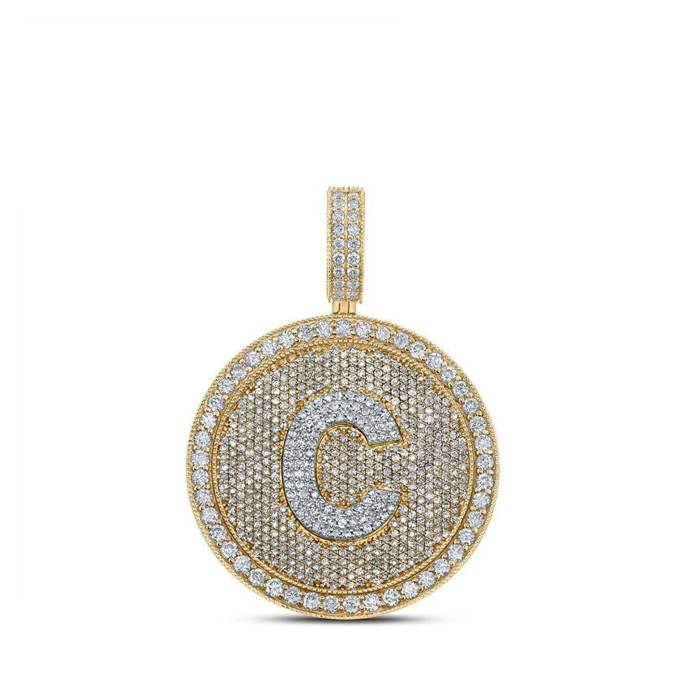 10kt Two - tone Gold Men's Round Diamond Letter C Circle Charm Pendant - 3 - 3/4 Cttw - Splendid Jewellery