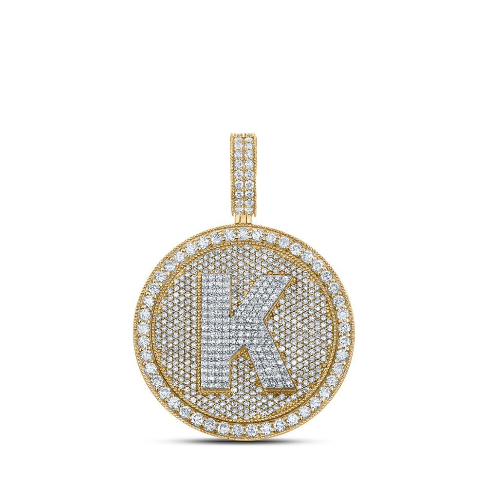 10kt Two - tone Gold Men's Round Diamond Letter K Circle Charm Pendant - 3 - 3/4 Cttw - Splendid Jewellery