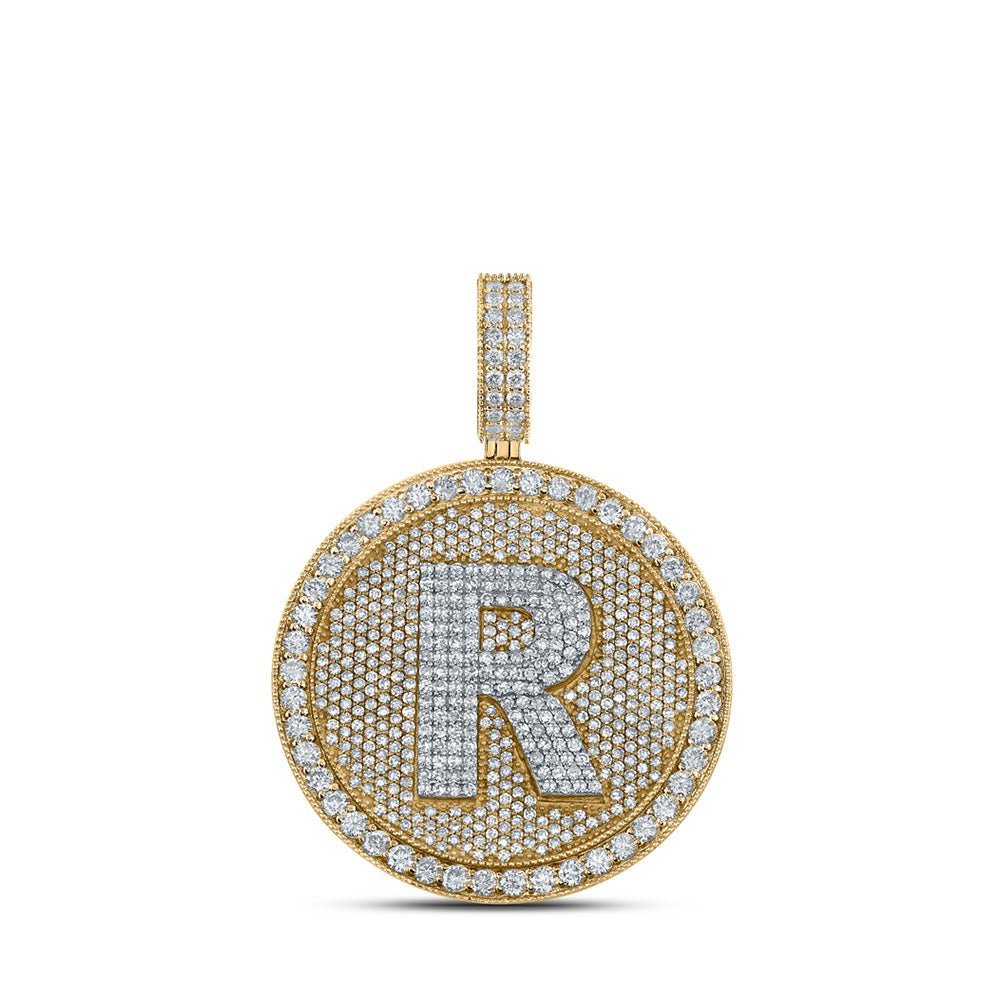 10kt Two - tone Gold Men's Round Diamond Letter R Circle Charm Pendant - 3 - 3/4 Cttw - Splendid Jewellery