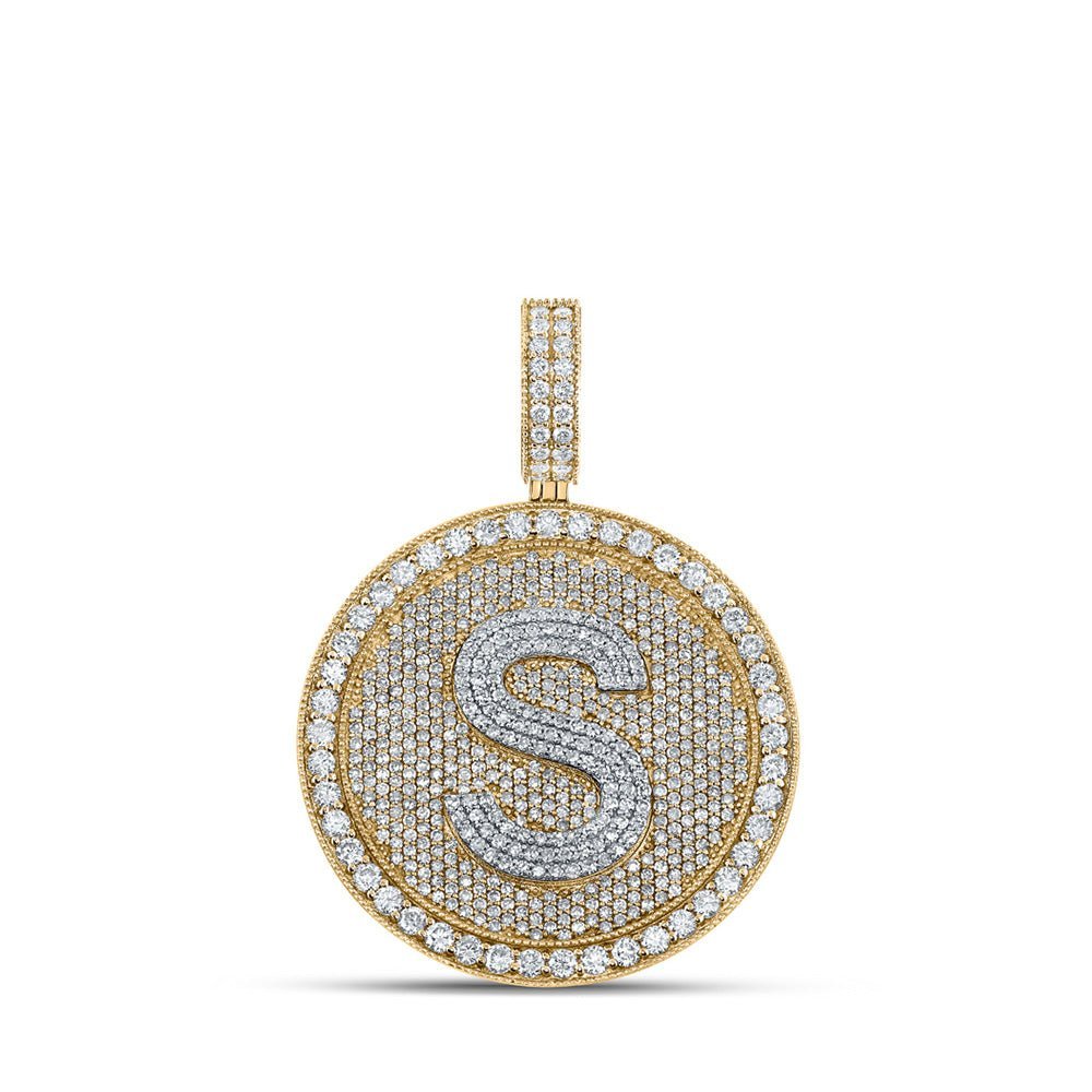 10kt Two - tone Gold Mens Round Diamond Letter S Circle Charm Pendant - 3 - 3/4 Cttw | Splendid Jewellery - Splendid Jewellery