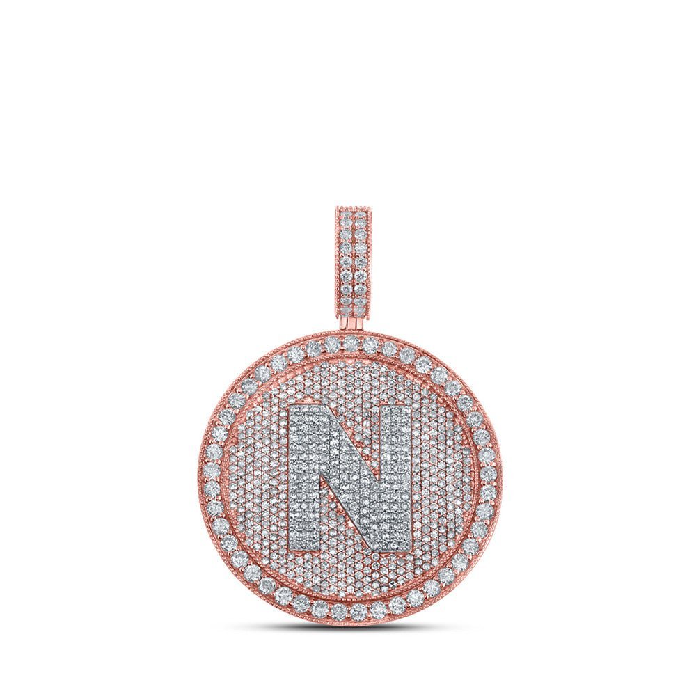 10kt Two - tone Gold Men's Round Diamond N Initial Letter Charm Pendant - 3 - 7/8 Cttw - Splendid Jewellery