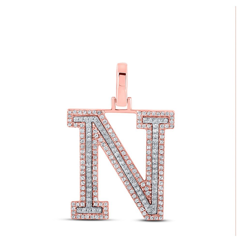 10kt Two - tone Gold Men's Round Diamond N Initial Letter Pendant 1/2 Cttw - Splendid Jewellery