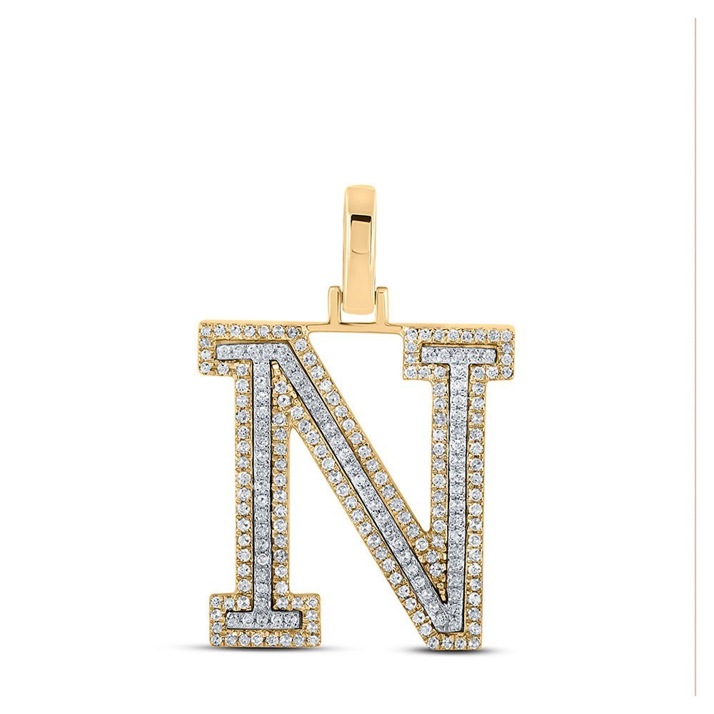 10kt Two - tone Gold Mens Round Diamond N Initial Letter Pendant 1/2 Cttw | Splendid Jewellery - The Dazzling Diamond Initial Pendant in Two - tone Gold - Splendid Jewellery