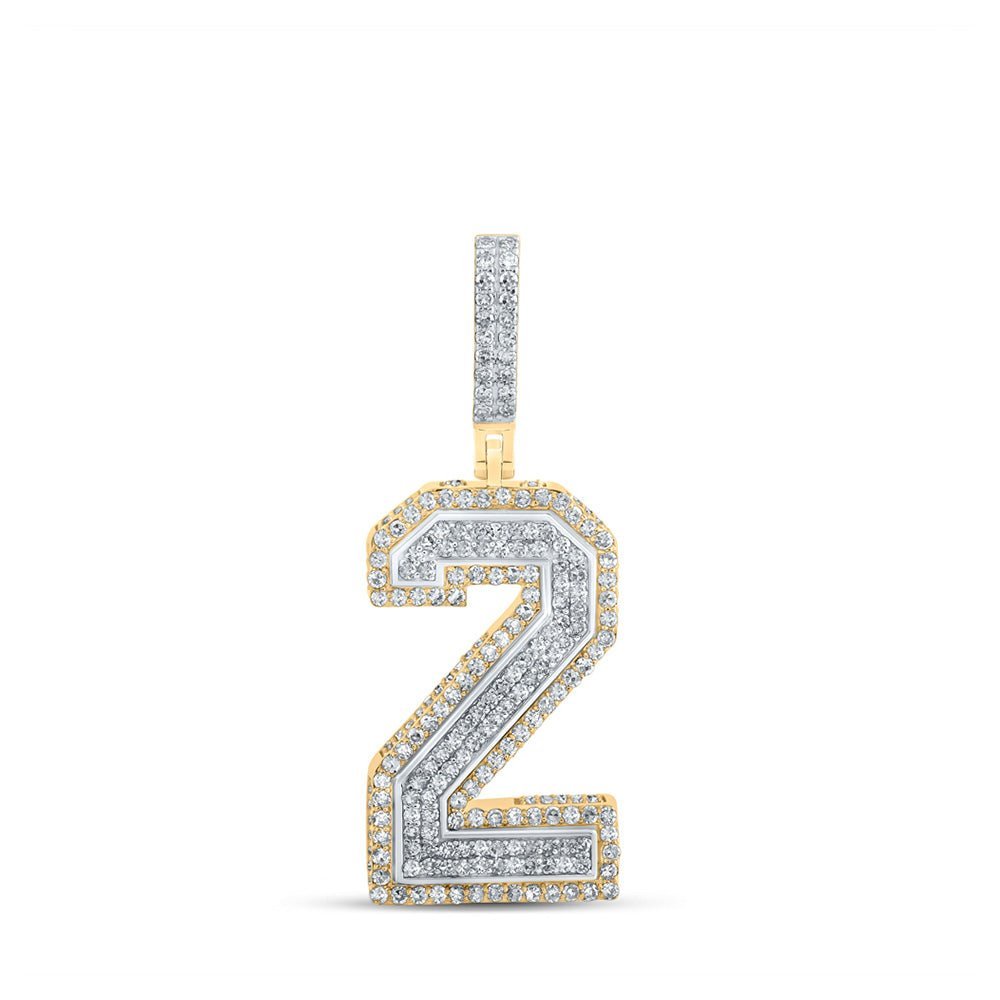 10kt Two - tone Gold Men's Round Diamond Number 2 Charm Pendant - 1 - 1/3 Cttw - Splendid Jewellery