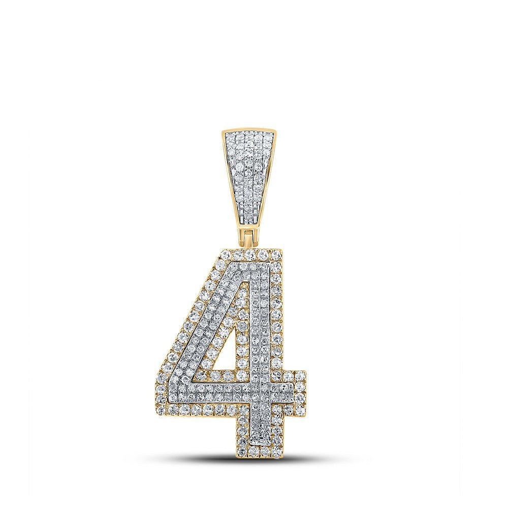 10kt Two - tone Gold Men's Round Diamond Number 4 Charm Pendant - Captivating Brilliance - Splendid Jewellery