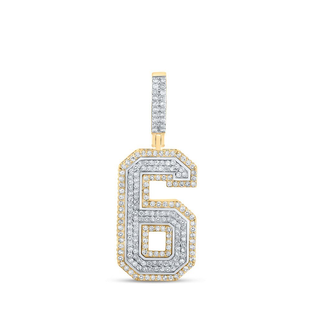 10kt Two - tone Gold Men's Round Diamond Number 6 Charm Pendant 1 - 3/8 Cttw | Splendid Jewellery - Splendid Jewellery
