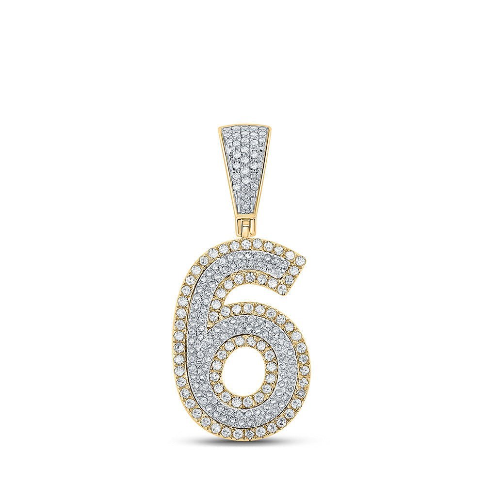 10kt Two - tone Gold Men's Round Diamond Number 6 Charm Pendant - 3/4 Cttw - Splendid Jewellery
