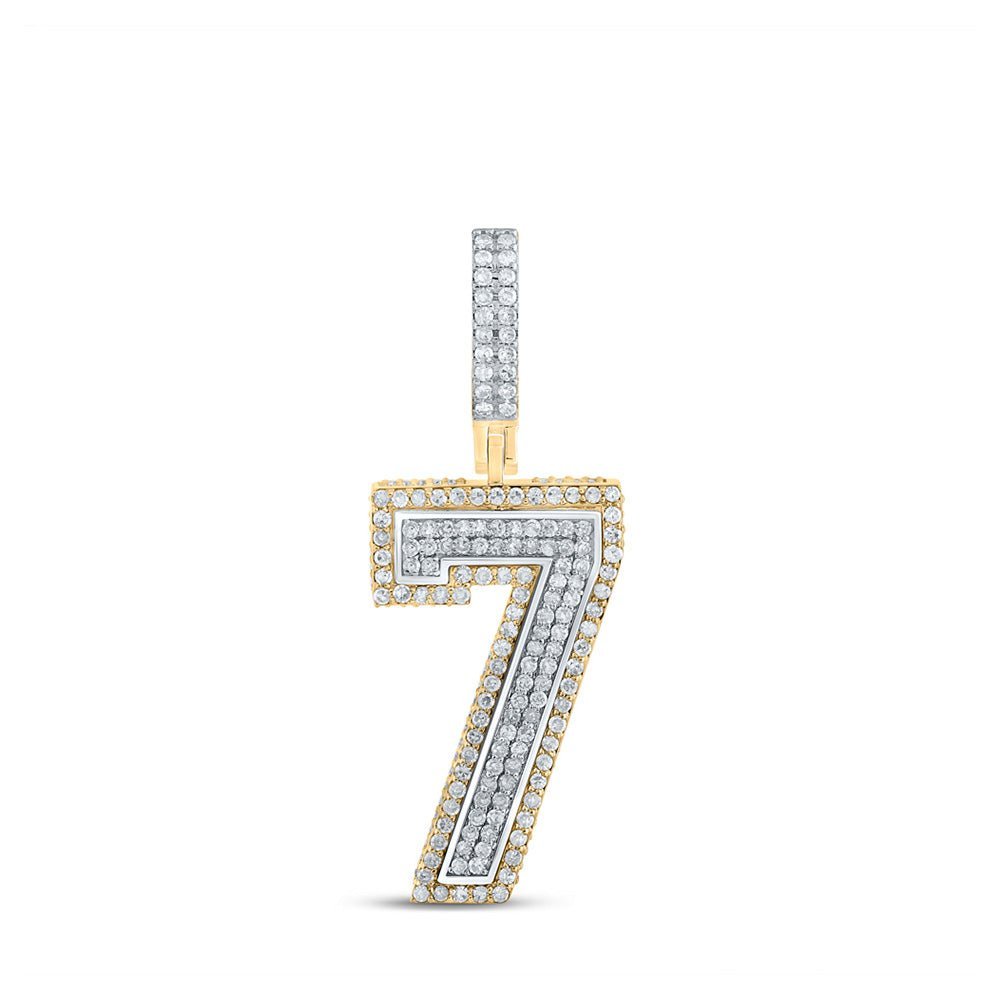 10kt Two - tone Gold Mens Round Diamond Number 7 Charm Pendant 1 Cttw - Splendid Jewellery