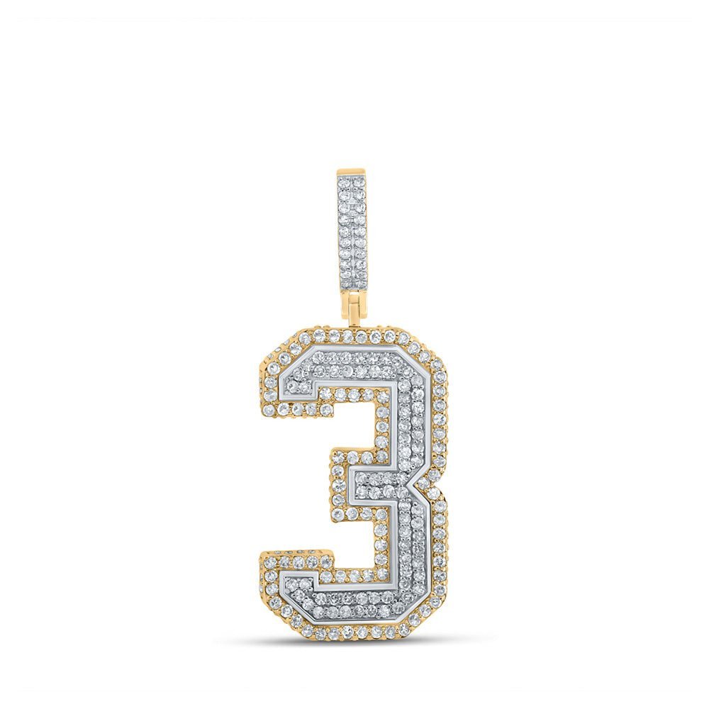 10kt Two - tone Gold Men's Round Diamond Number Three Charm Pendant 1 Cttw - Splendid Jewellery