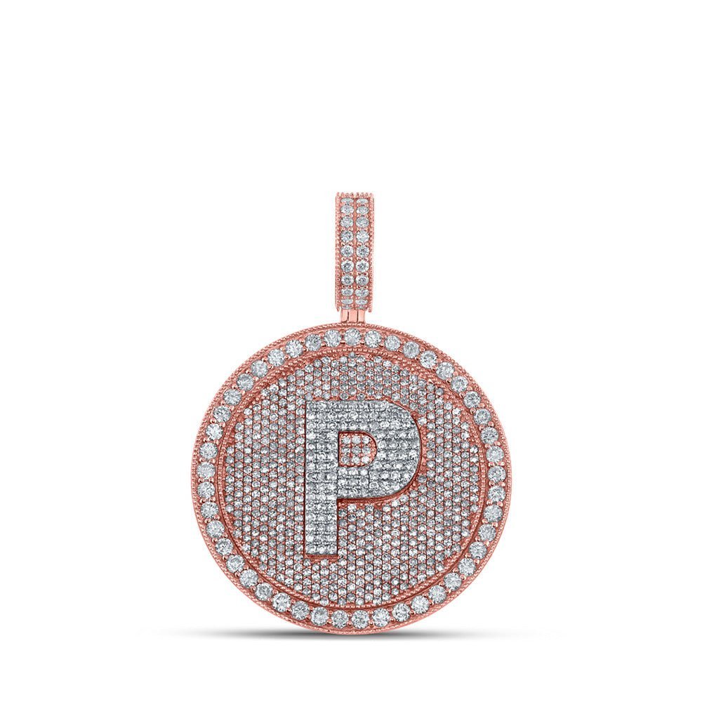 10kt Two - tone Gold Men's Round Diamond P Initial Letter Charm Pendant - 4 Cttw - Splendid Jewellery