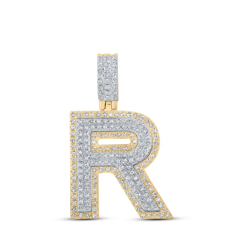 10kt Two - tone Gold Men's Round Diamond R Initial Letter Pendant - 5/8 Cttw - Splendid Jewellery